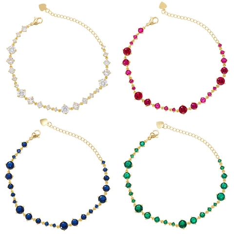 Bracelet Ajustable En Laiton Avec Oxydes De Zirconium Ronds Colorés Et Charme De Coeur Pour Femmes Bijou Élégant