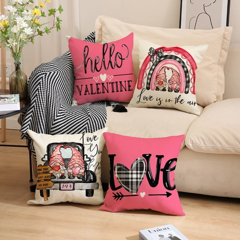 Valentijnsdag Hart Kussensloop Linnen Polyester Letter Print Decoratieve Sofa Sierkussenhoes Vierkant Feestelijke Decoratie