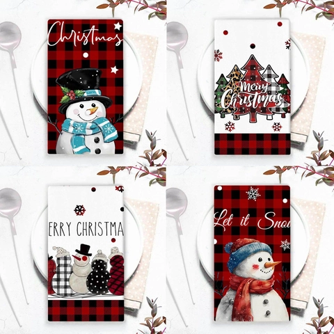 Torchons De Cuisine De Noël En Microfibre Chiffons À Vaisselle Absorbants Imprimés Bonhomme De Neige Flocon Décoratif Maison