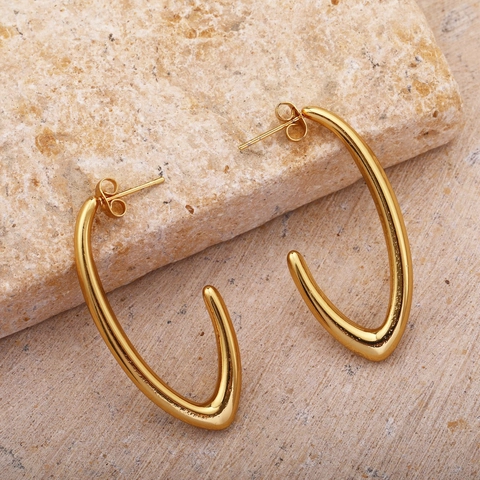 French Retro Stainless Steel C-Shaped Moon Drop Earrings For Women Minimalist Polished Gold Geometric V-Shape Jewelry Gift