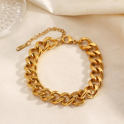 Bracciale A Maglia Cubana In Acciaio Inossidabile Catena Pesante Chiusura A Moschettone Regolabile Gioielli Moda Hip Hop Punk