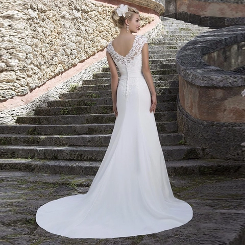 Elegant White Lace Wedding Dress Off Shoulder Mermaid Fish Tail Bridal Gown Long Trailing Embroidery For Women