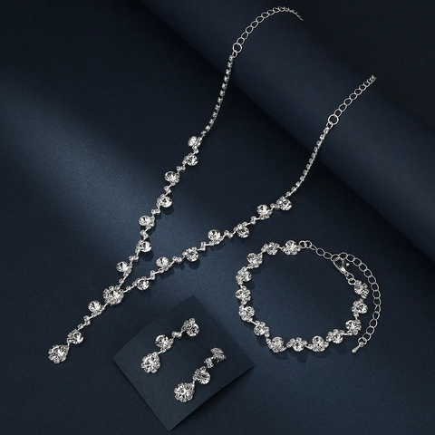 Elegant Rhinestone Artificial Pearl Necklace Bracelet Earrings Collection Silver Plated Copper For Wedding Party Women Jewelry