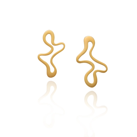 Irregular Wave Line Stud Earrings Titanium Steel Gold Plated Minimalist Abstract Art Geometric Style For Women