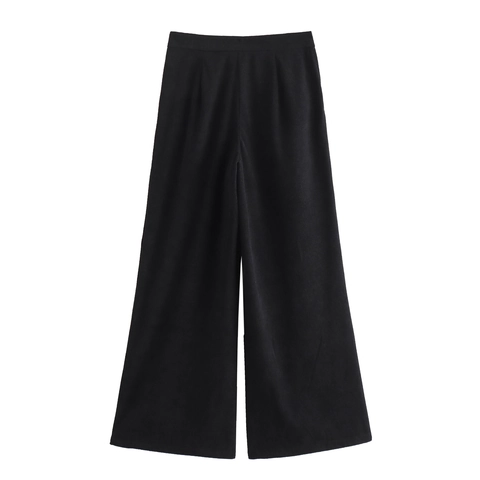 Corduroy Broek Met Wijde Pijpen Dames Hoge Taille Gouden Knopen Elegant Mode Herfst Winter