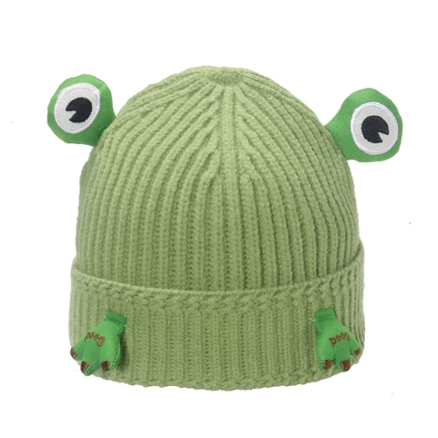 Cute Cartoon Frog Knitted Beanie Hat Acrylic Warm Winter Ribbed Cap For Women With 3D Eyes And Embroidered Paws