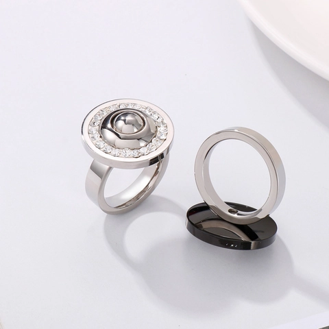 Bague Chic En Acier Inoxydable Pour Femmes Avec Zircon Incrusté Dôme Rond Design De Niche Géométrique Bijoux De Mode Vintage