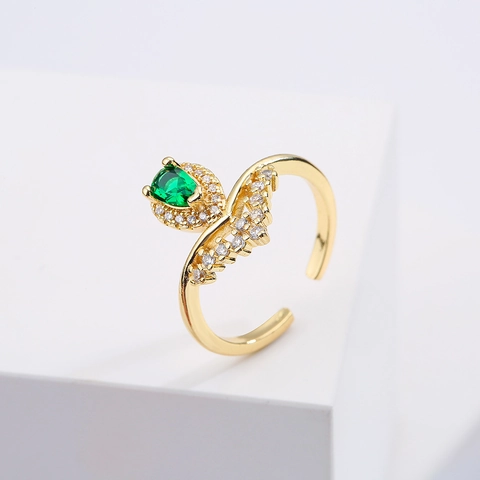 Elegant Copper Adjustable Ring Micro Pave Pear Zircon Gold Plated Open Finger Jewelry For Women Trendy Luxury Style