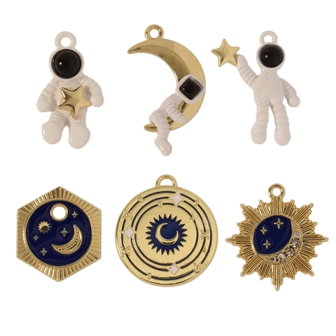 Astronaut Enamel Charms Alloy Pendants Rhinestone For DIY Jewelry Making Necklaces Bracelets Celestial Moon Star Sun Theme