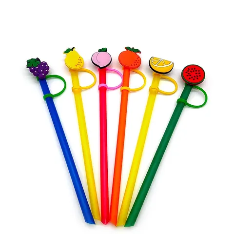 Siliconen Rietjes Covers Herbruikbare Stofkappen Beschermende Cartoon Fruit Ontwerp Decoratieve Rietje Tips Drinken