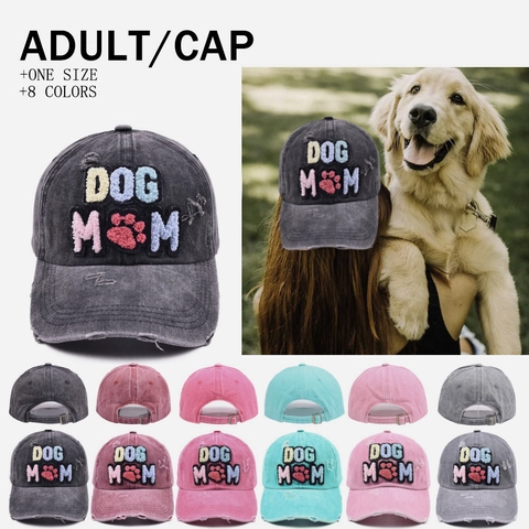 Casquette de Baseball en Coton Lavé Effet Usé pour Femme Chapeau Vintage Brodé Dog Mom Mama Patch Réglable Décontracté Extérieur