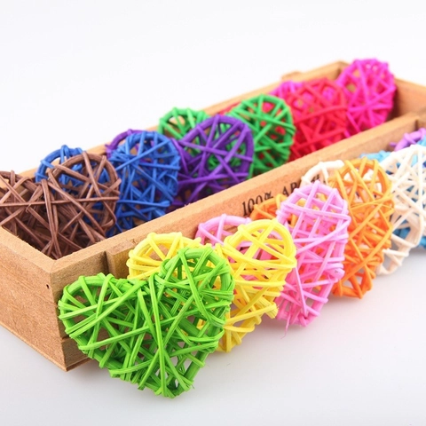 Heart-Shaped Natural Rattan Woven Ornaments For Wedding Party DIY Craft Decoration Colorful Handmade Hollow Hearts
