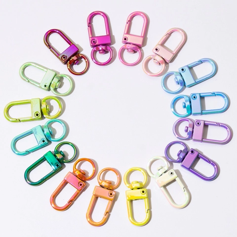 Chiusura A Moschettone In Lega Gancio Girevole Portachiavi DIY Accessorio Per Gioielli Arcobaleno Galvanizzato Colorato