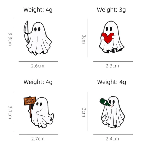 Halloween Spooky White Ghost Enamel Pins Alloy Cartoon Ghost With Heart And Boo Sign And Drink Lapel Badges For Party Jewelry