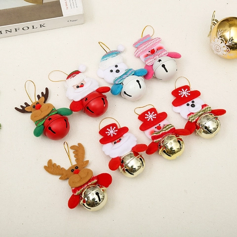 Handgefertigte Weihnachtsbaumanhänger Cartoon Weihnachtsmann Schneemann Rentier Bär Puppe Mit Metallglocke Festliche Dekorationen DIY Geschenke