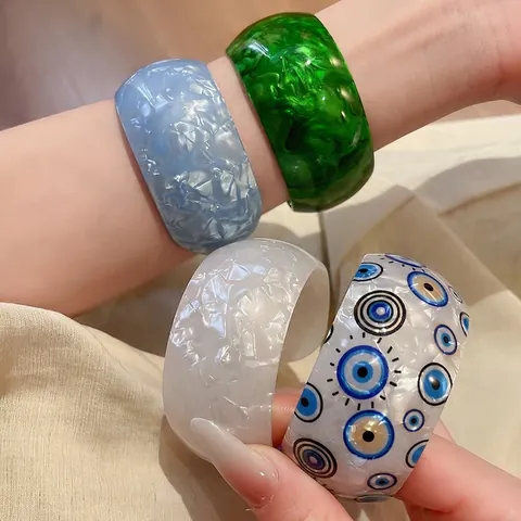 Acryl Cuff Armband Boze Oog Marmeren Textuur Open C Vorm Brede Bangle Voor Vrouwen Vintage Boho Stijl