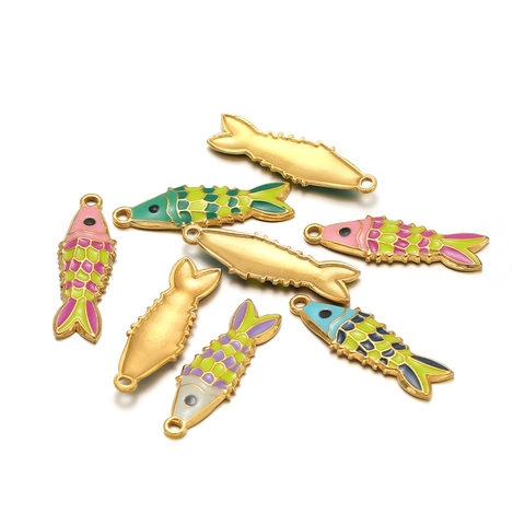 Visvormige Hangers Roestvrij Staal Emaille Kleurrijk Verguld Voor DIY Sieraden Maken Armband Ketting