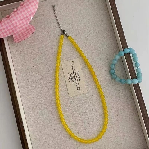 Gelbe Chalcedon Naturstein Perlenkette Minimalistische Vintage Chic Choker Mode Schmuck Zubehör Für Damen