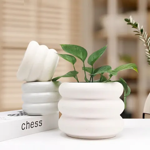 Jarrón De Cerámica Mate Maceta Diseño De Ondas Forma De Dona Simplicidad Nórdica Decoración De Escritorio Macetero