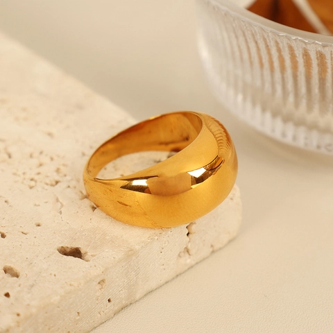 Minimalist Dome Ring Chunky Stainless Steel Gold Plated Bold Statement Jewelry Smooth Curved Surface Trendy Fashion Women