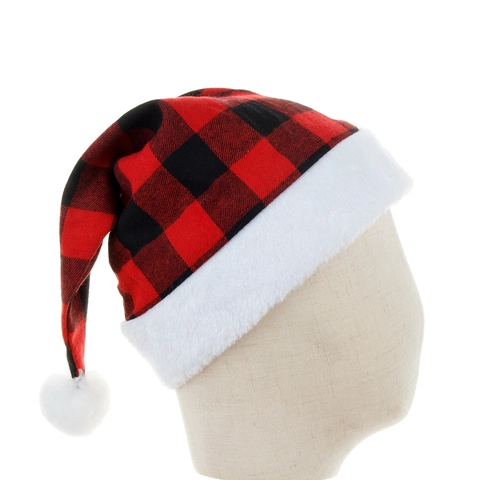 Klassische Buffalo Plaid Weihnachtsmütze Rot Schwarz Weiß Karierte Plüsch Weihnachtsmannmütze Für Feiertag Party Deko