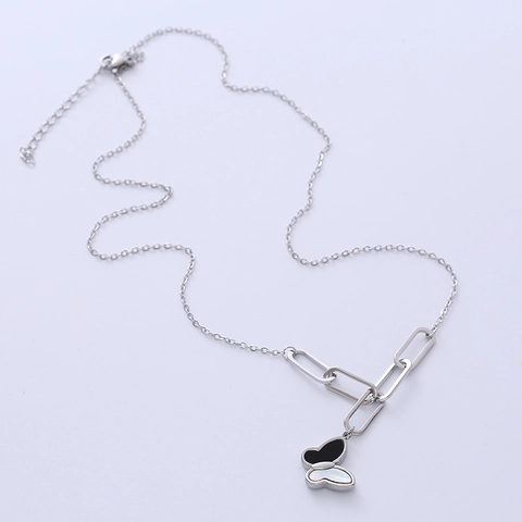 Collana Con Pendente A Farfalla Acciaio Inossidabile 316L Goccia Olio Nero Bianco Chic Catena Maglie Asimmetrica