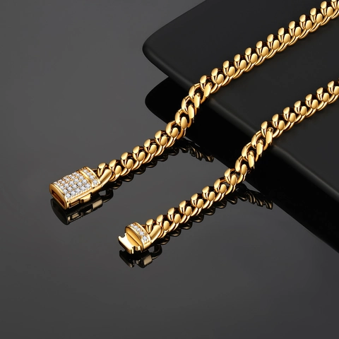 Collana Da Uomo In Acciaio Inossidabile Catena Cubana Oro Chiusura Con Strass Iced Out Gioielli Hip Hop Moda Punk