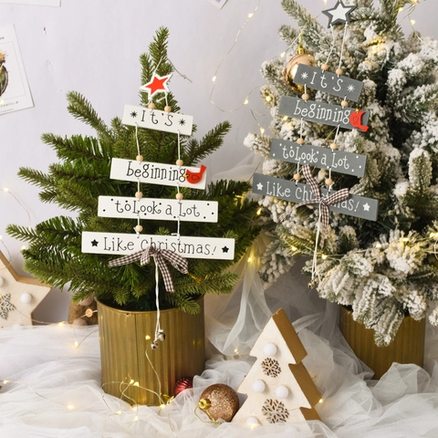 Decorazione Da Appendere In Legno Per Albero Di Natale Con Uccello Rosso Fiocco A Quadri Lettere Perline Campanello In Metallo