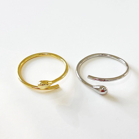 Anillo De Plata De Ley 925 Minimalista Abierto Ajustable Forma Gota De Agua Joyería Para Mujeres