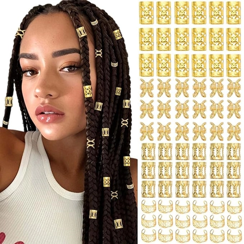 Dreadlock Rings Hair Jewelry Braid Accessories Metal Hollow Cuffs Gold Silver Multi Style Decorative DIY Hair Styling Tools Women