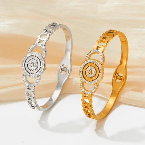 Bracciale Rigido Con Numeri Romani In Acciaio Inossidabile Con Strass Gioielli Di Lusso Per Donna