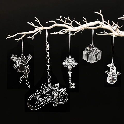 Set di Ornamenti Natalizi in Acrilico Trasparente Fiocco di Neve Ghiacciolo Alce Babbo Natale Decorazione Sospesa per Albero