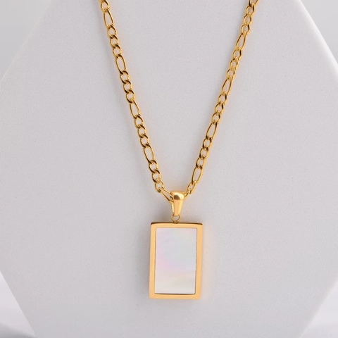 Collana In Acciaio Inossidabile Pendente Rettangolare Conchiglia Agata Nera Catena Figaro Placcata Oro Gioielli Minimalisti Donna