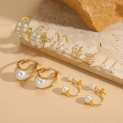 Geometrische Franse Stijl Elegante Oorbellen Dames 14K Verguld Koper ABS Kunstparel Zirkoon 925 Sterling Zilveren Oorbel Post