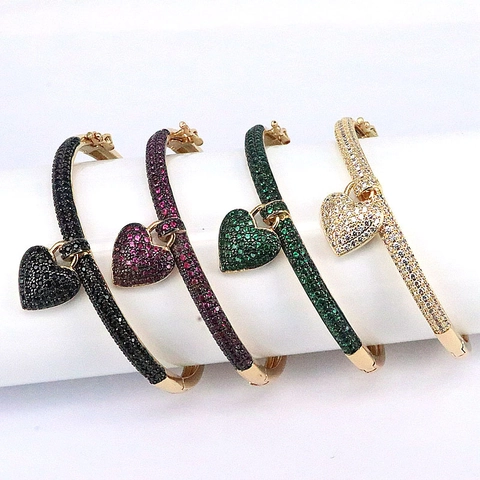 Herzanhänger Armreif Für Damen Kupfer Mikropflaster Bunte Zirkonia Verstellbar Offener Schmuck Trendig