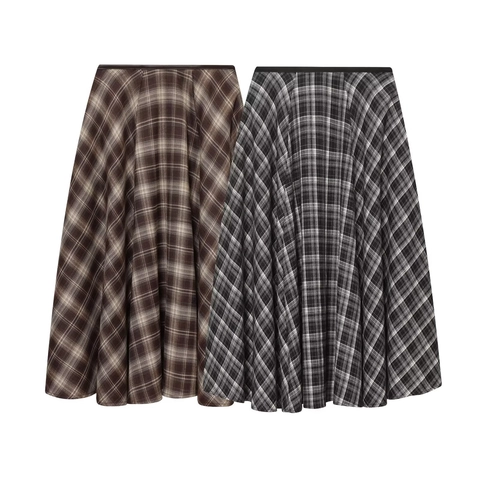 Gonna Midi A Quadri Da Donna Linea A Vita Alta Ombrello Pieghettata Retro Stile Britannico Casual
