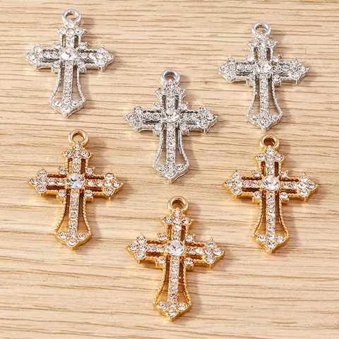 Kreuzanhänger Charms Legierung Strass Für DIY Schmuckherstellung Halskette Ohrringe Schlüsselanhänger Glänzend