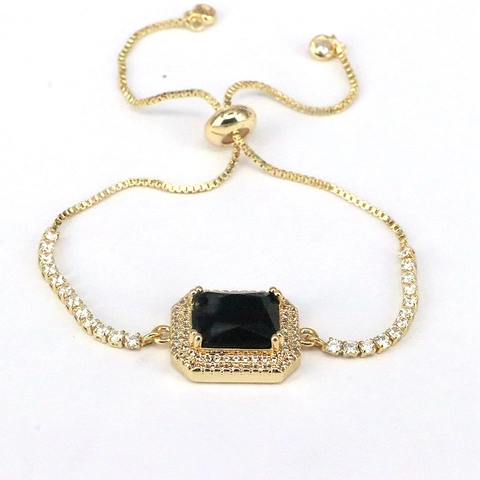 Bracelet En Zircon Carré Cuivre Plqué Or 18K Ajustable Bijoux Géométriques Colorés Pour Femmes