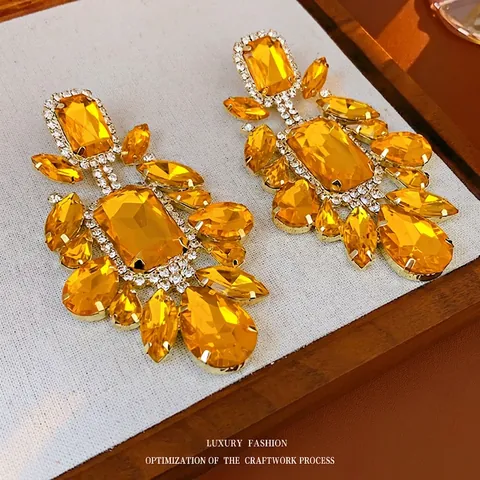 Orecchini Pendenti Geometrici A Goccia In Lega Strass Giallo Champagne Perno In Argento Da Donna Per Festa Di Lusso