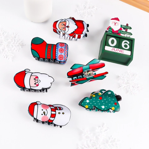 Pinces À Cheveux De Noël PVC Dessin Animé Père Noël Bonhomme De Neige Sapin De Noël Coiffure De Fête Pour Femmes