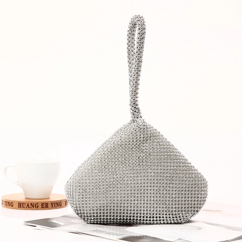 Borsa Da Sera Con Strass Borsa A Mano Piramide Triangolare Pochette In Raso Scintillante Per Donne Matrimonio Festa Elegante Banchetto Lusso
