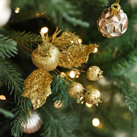 Artificial Christmas Glitter Gold Berry Pine Cone Picks Festive Tree Ornaments Floral Arrangement Decor