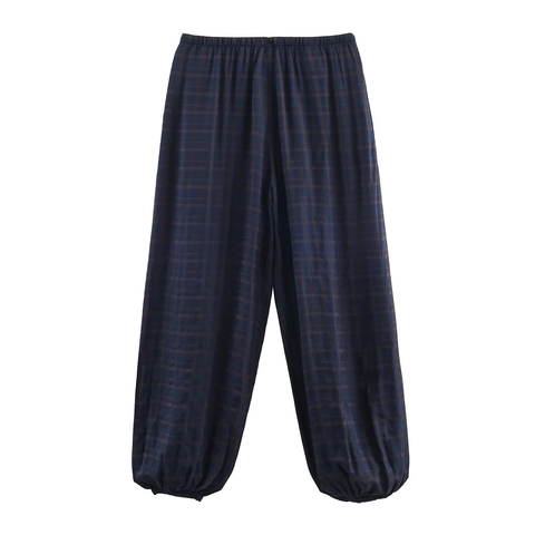 Pantalones Linterna De Cuadros Mujer Cintura Alta Poliéster Cintura Elástica Cordón Pantalones Casuales
