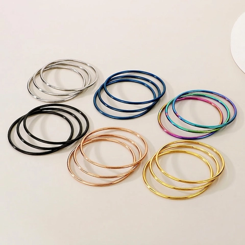 Minimalist Stackable Round Bangle Bracelet Stainless Steel Vacuum Plating High Polished Multi Color Fashion Jewelry