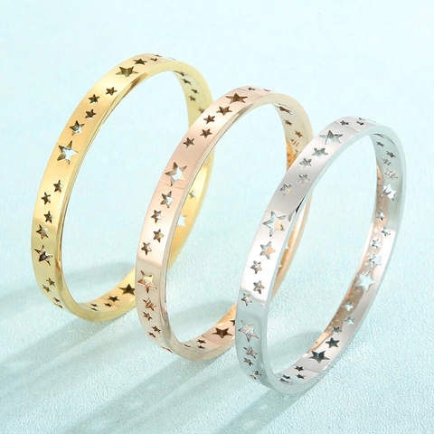 Stainless Steel Hollow Star Bangle Pentagram Polished Trendy Fashion Jewelry Bracelet For Women