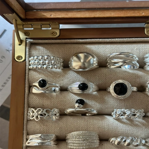 Vintage Kupfer Verstellbar Offener Ring Für Damen Schwarz Achat Künstliche Perle Muschel Strass Geometrisch Retro Schmuck