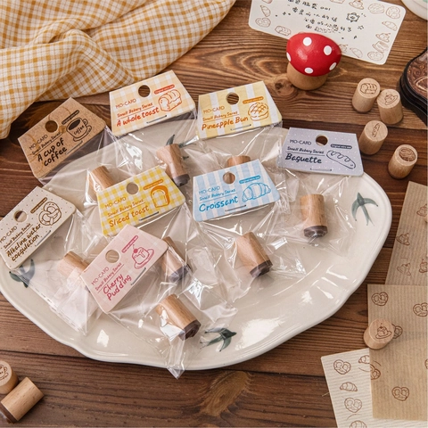Small Bakery Series Wooden Stamps Beech Wood Rubber Retro Bread Coffee Pattern For DIY Journaling Scrapbook Decoration