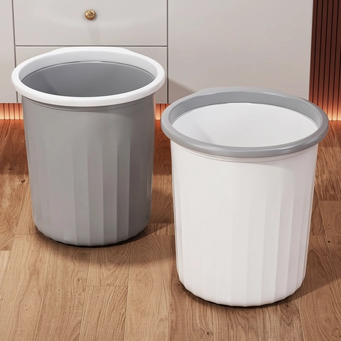 Cestino Per Rifiuti In Plastica Con Anello Di Pressione Rimovibile Texture A Righe Verticali Per Cucina Soggiorno Camera Da Letto Ufficio Stile Moderno
