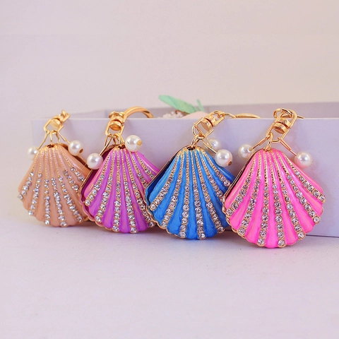 Portachiavi Dolce a Forma di Conchiglia in Smalto Con Strass Lega di Zinco Perla Artificiale Ciondolo da Borsa Per Donna Accessori
