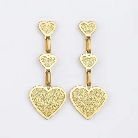 Orecchini Pendenti A Cuore Per Donna In Acciaio Inossidabile Placcato Oro Opaco Design Sovrapposto Gioielli
